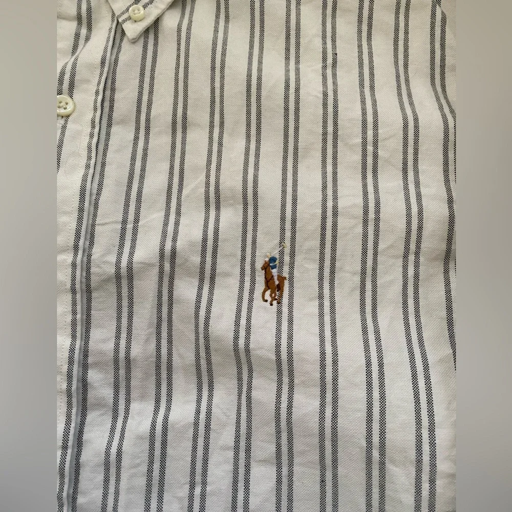 Polo Ralph Lauren Classic Fit Men’s Sz 17 34/35‎ White/Gray Pinstripe Oxford